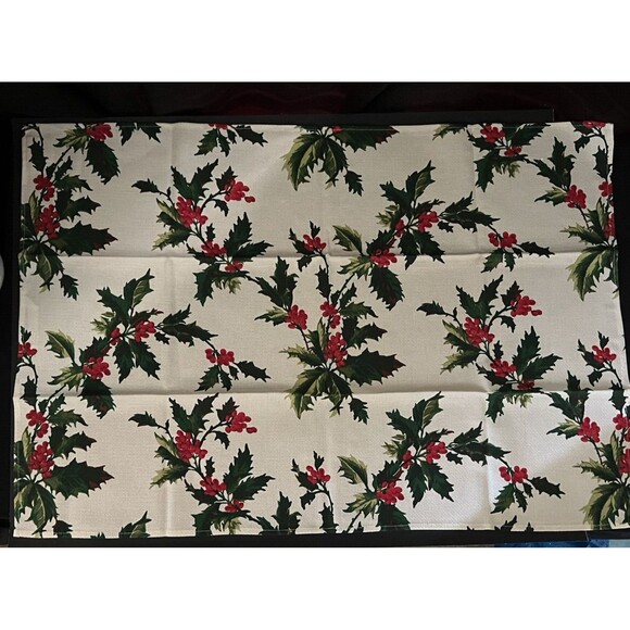 Zina Vasi Christmas Poinsettia Holly Berry Napkins Placemats & Tea Towels Lot - Picture 14 of 15